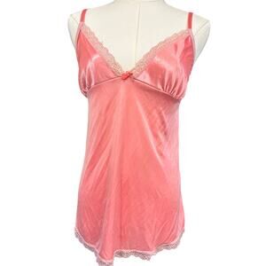 VTG Y2K Tracy Pink Silky Lace Baby Doll Slip Top Cami Fairy Medium Coquette 90's
